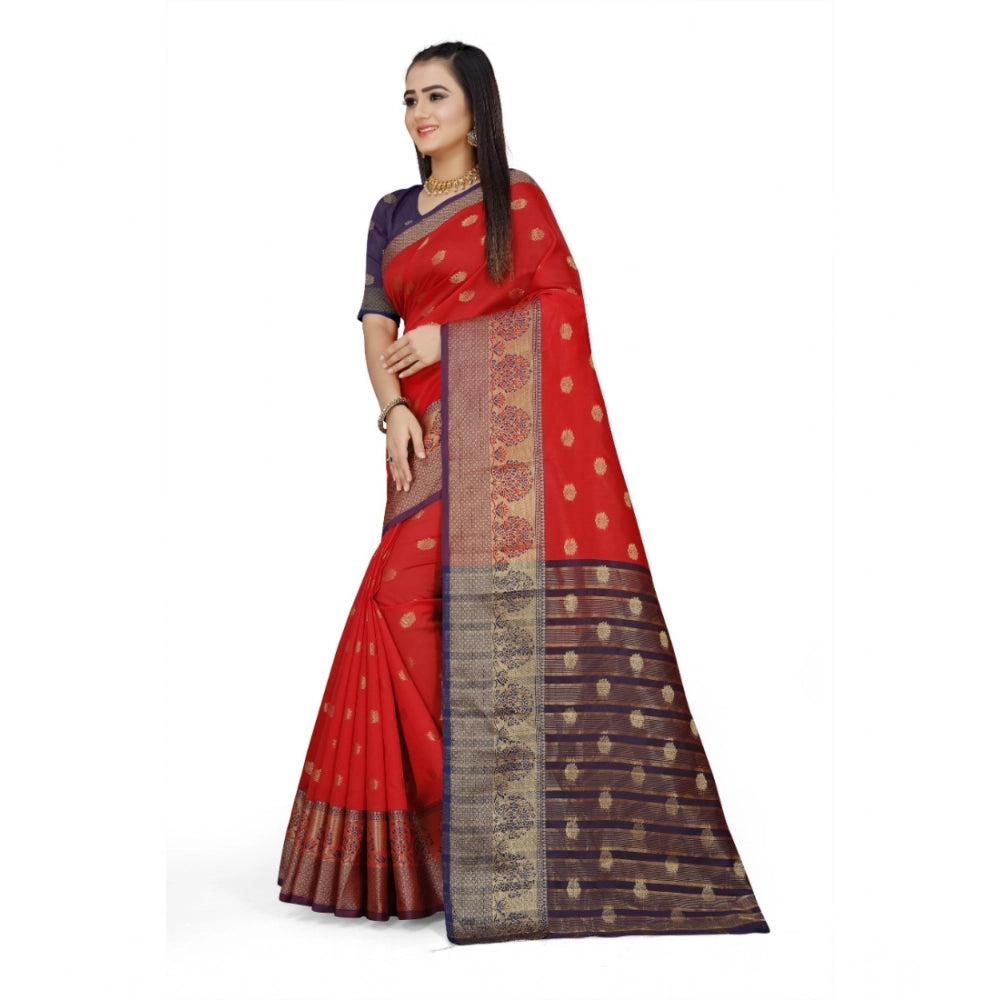 Women's Jacquard Woven Saree — Red · 1104