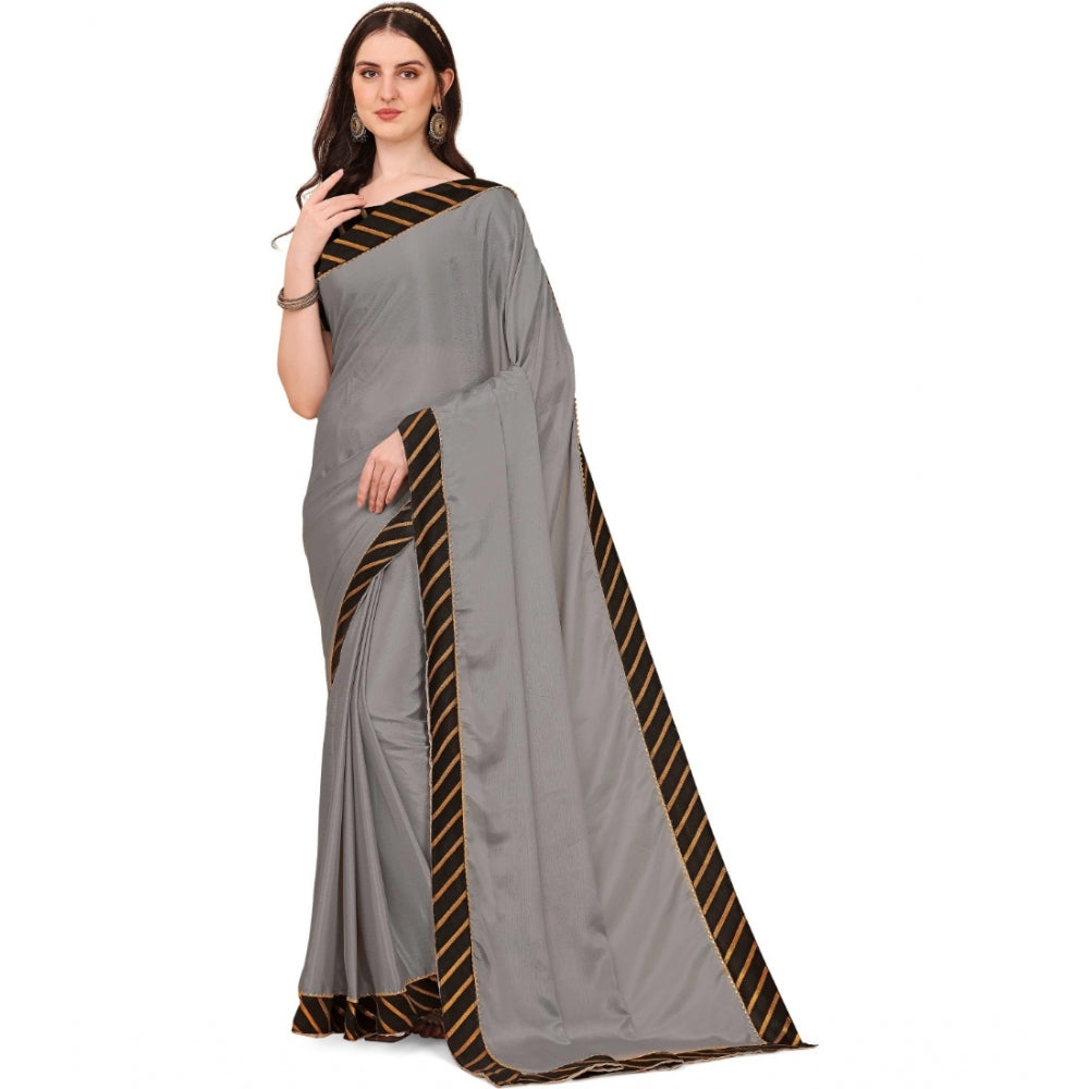 Women's Chiffon Self Design Saree — Silver
