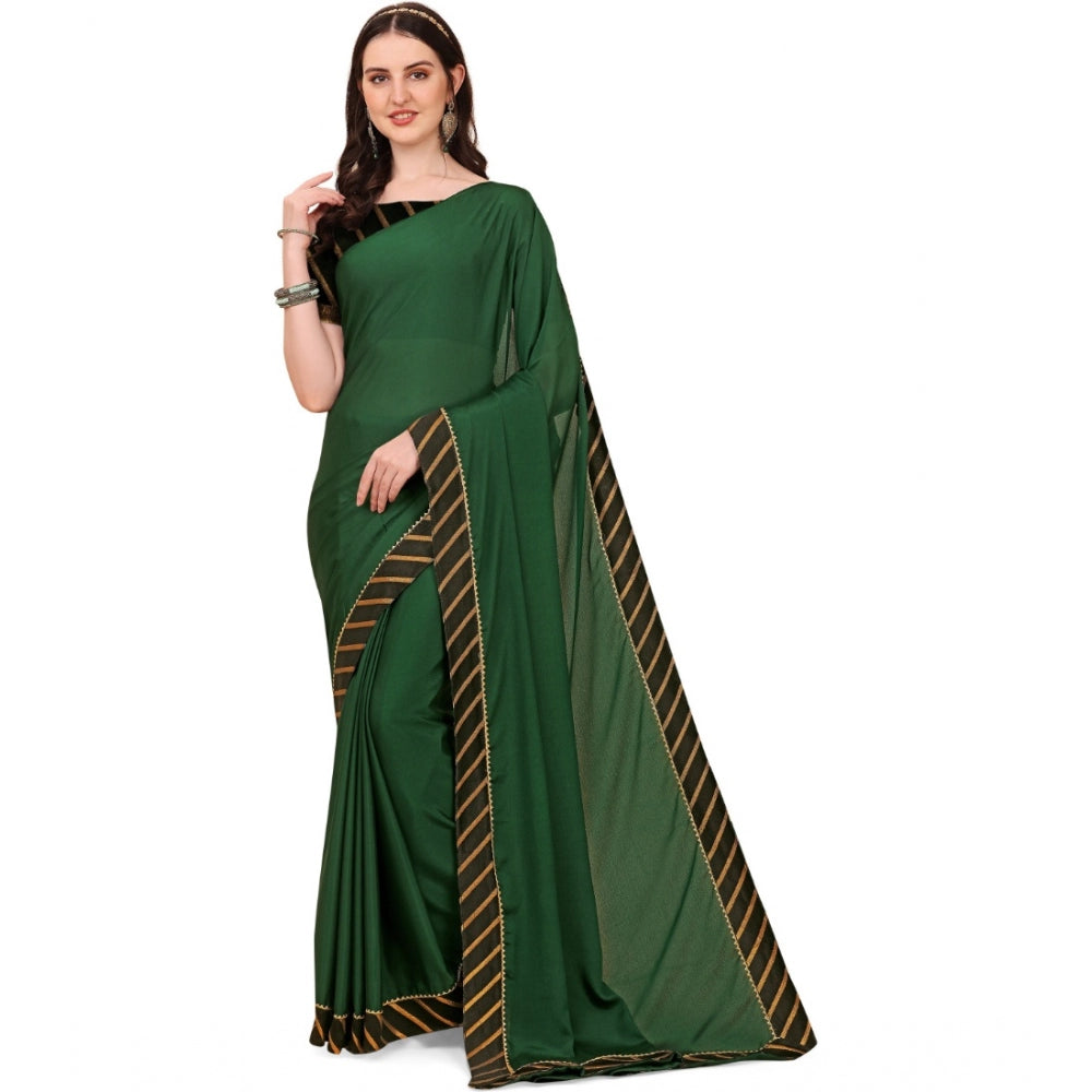 Women's Chiffon Self Design Saree — Green