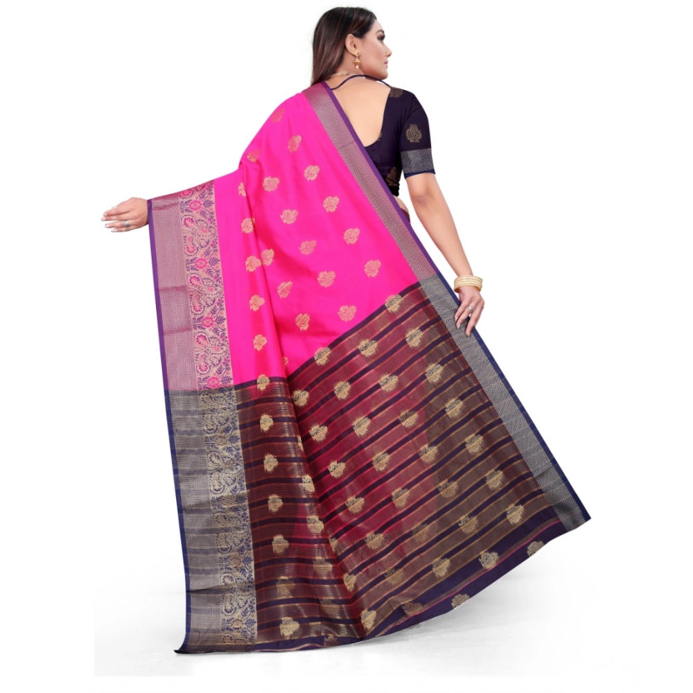 Women's Silk Blend Woven Saree — Pink · 1114