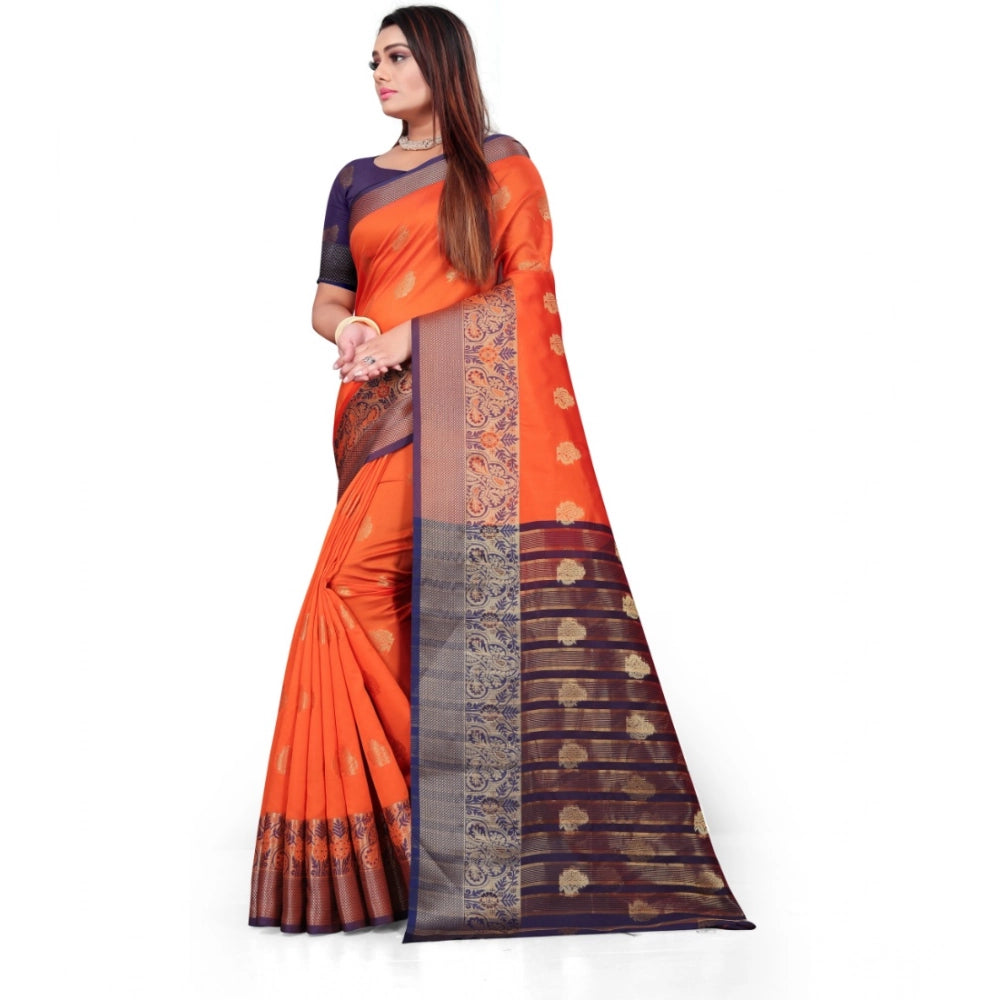 Women's Silk Blend Woven Saree — Orange
