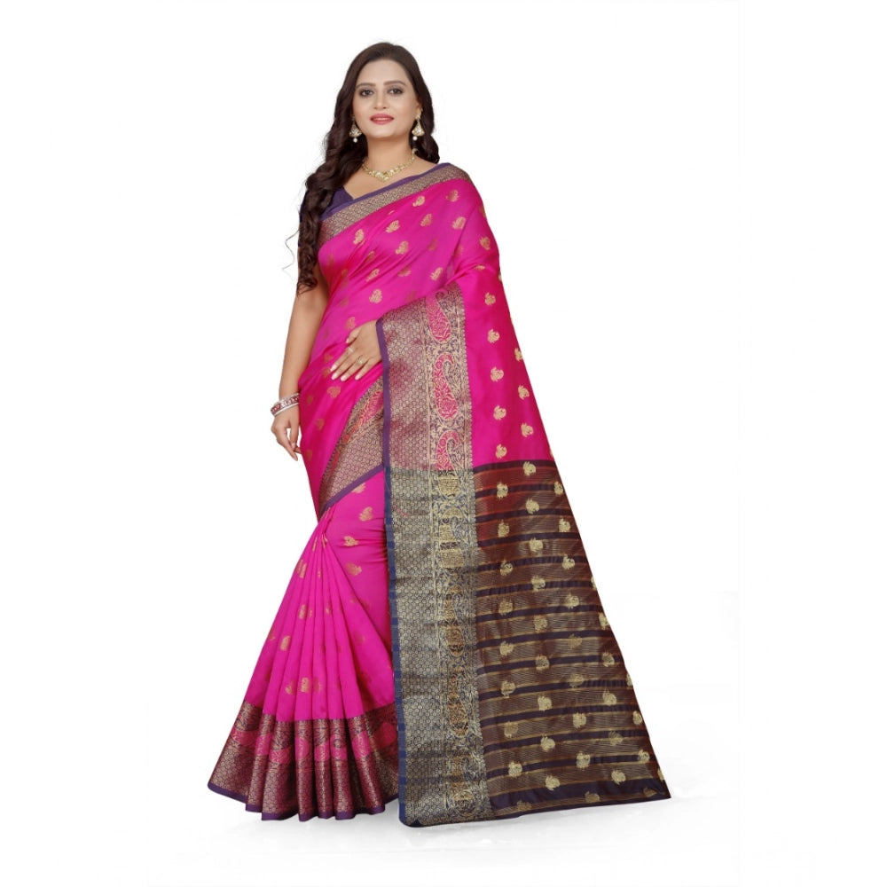 Women's Jacquard Woven Saree — Pink · 1109