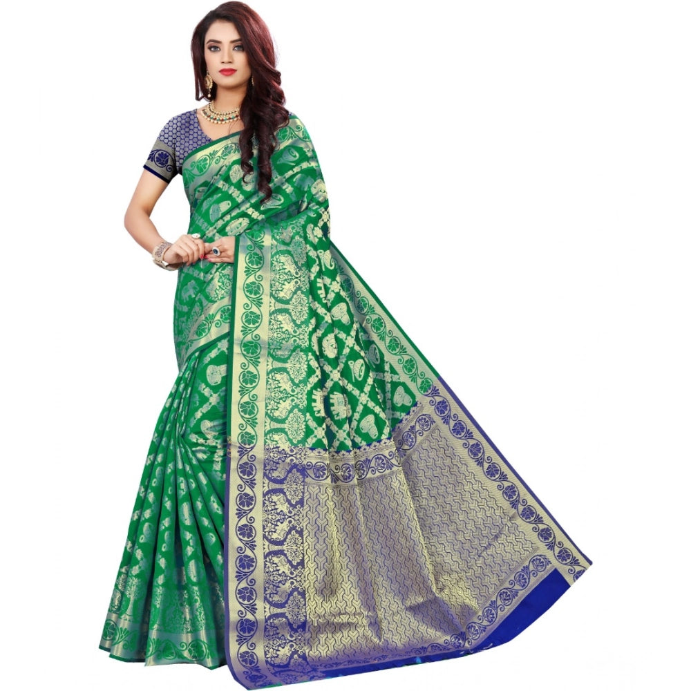 Women's Jacquard Woven Saree — Green · 1219