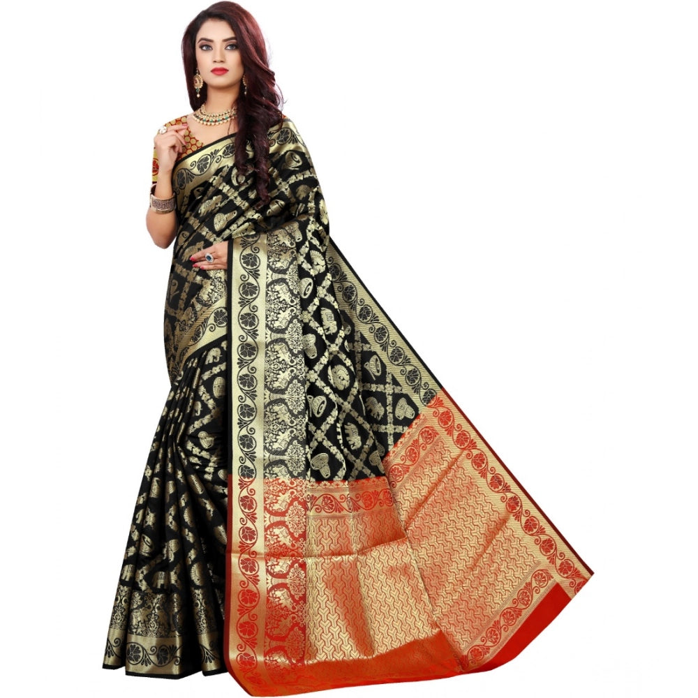Women's Jacquard Woven Saree — Black