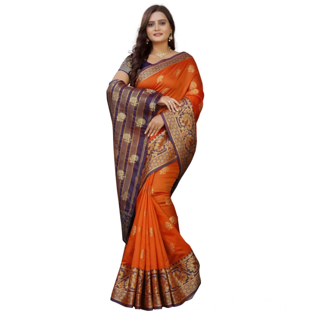 Women's Silk Blend Woven Saree — Gold-Orange