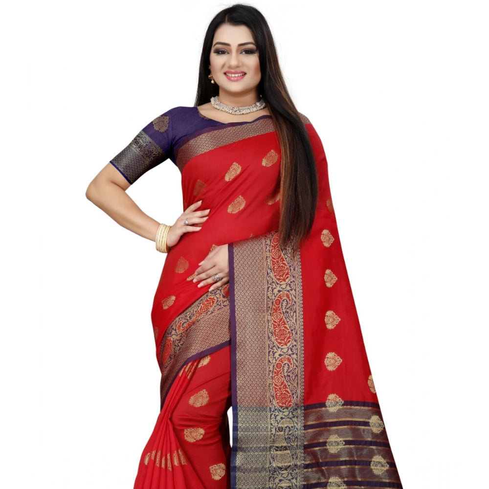 Women's Silk Blend Woven Saree — Purple-Red · 1297