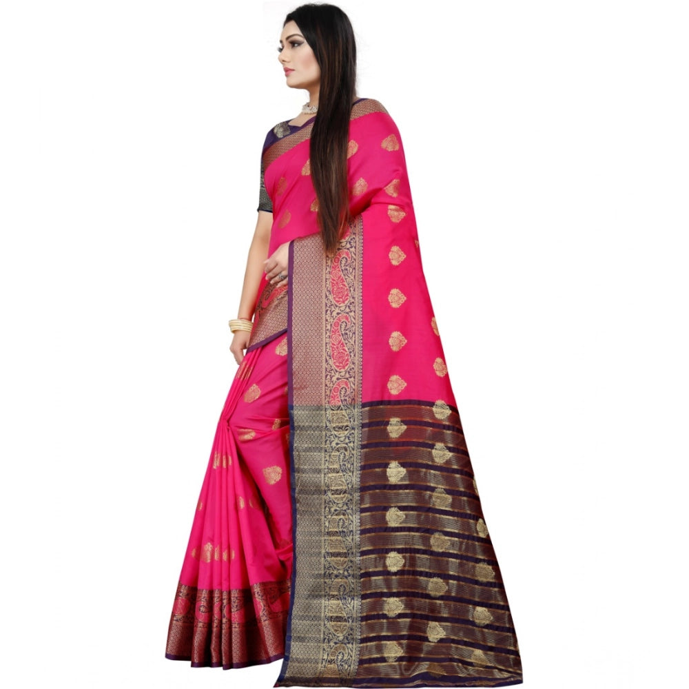 Women's Silk Blend Woven Saree — Purple-Pink · 1292