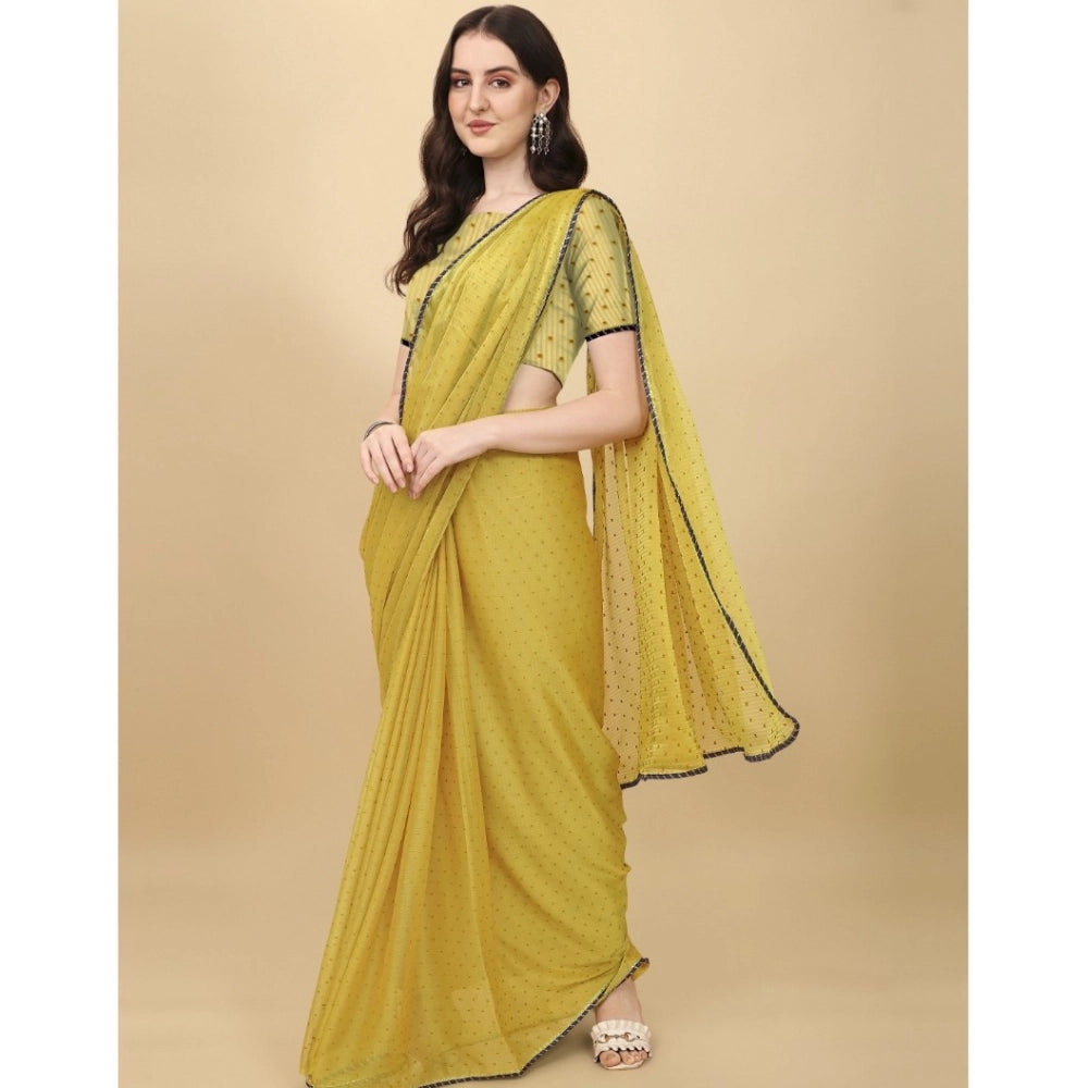 Women's Silk Blend Embellished Saree — Mustard