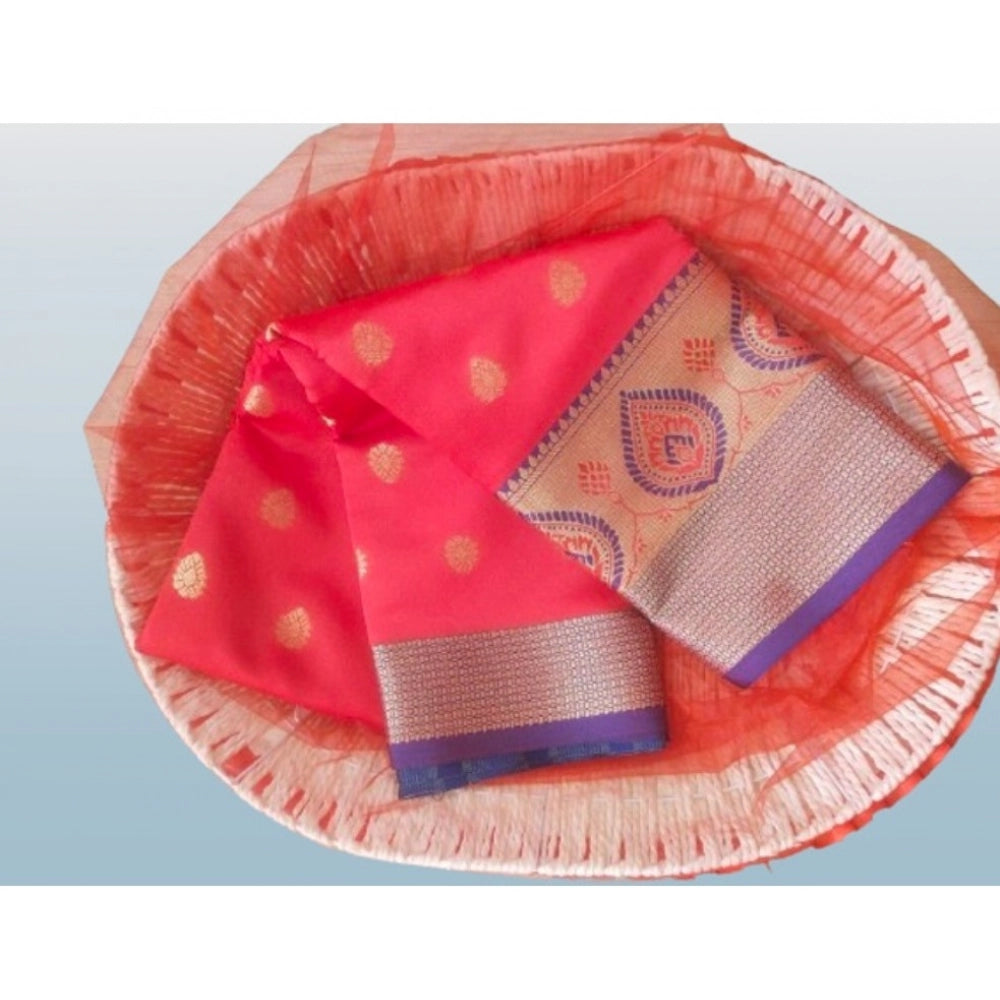 Women's Silk Blend Woven Saree — Red · 1413