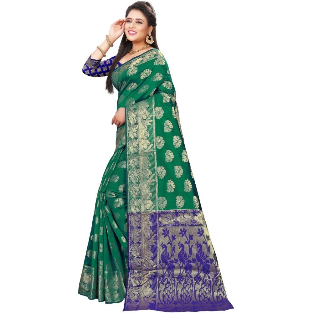 Women's Jacquard Woven Saree — Green · 1023