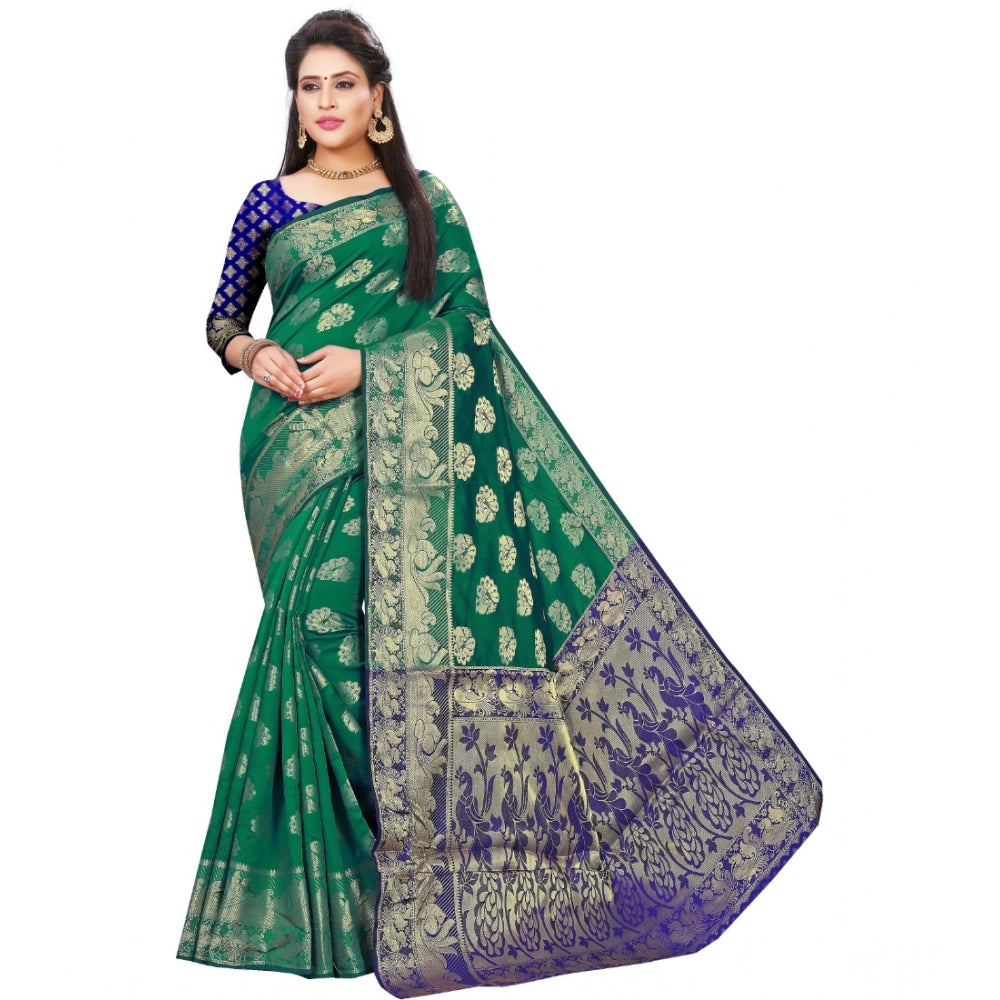 Women's Jacquard Woven Saree — Green · 1023
