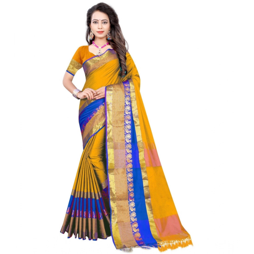 Women's Jacquard Woven Saree — Yellow