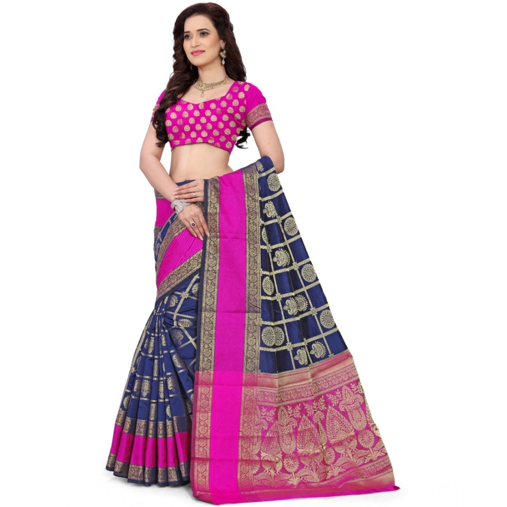Women's Jacquard Woven Saree — Blue · 1041