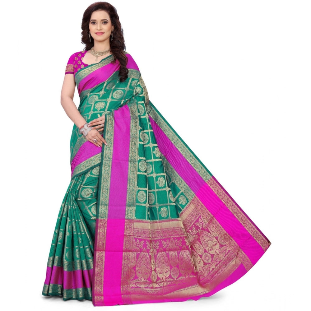 Women's Jacquard Woven Saree — Light Green