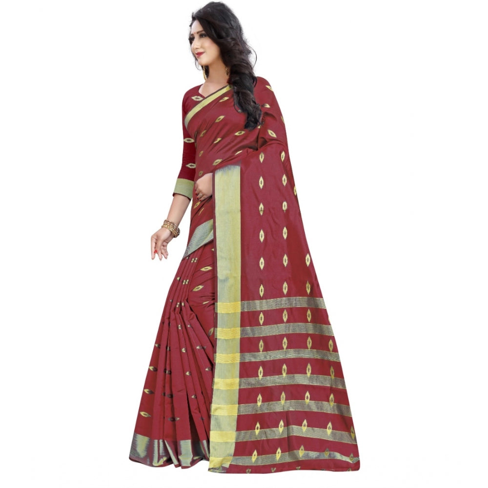 Women's Silk Blend Woven Saree — Red · 1070