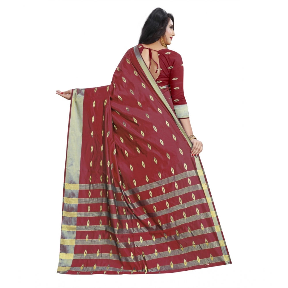Women's Silk Blend Woven Saree — Red · 1070