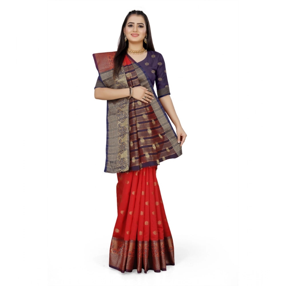 Women's Jacquard Woven Saree — Red · 1104