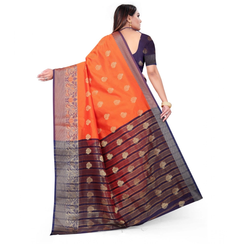Women's Silk Blend Woven Saree — Orange