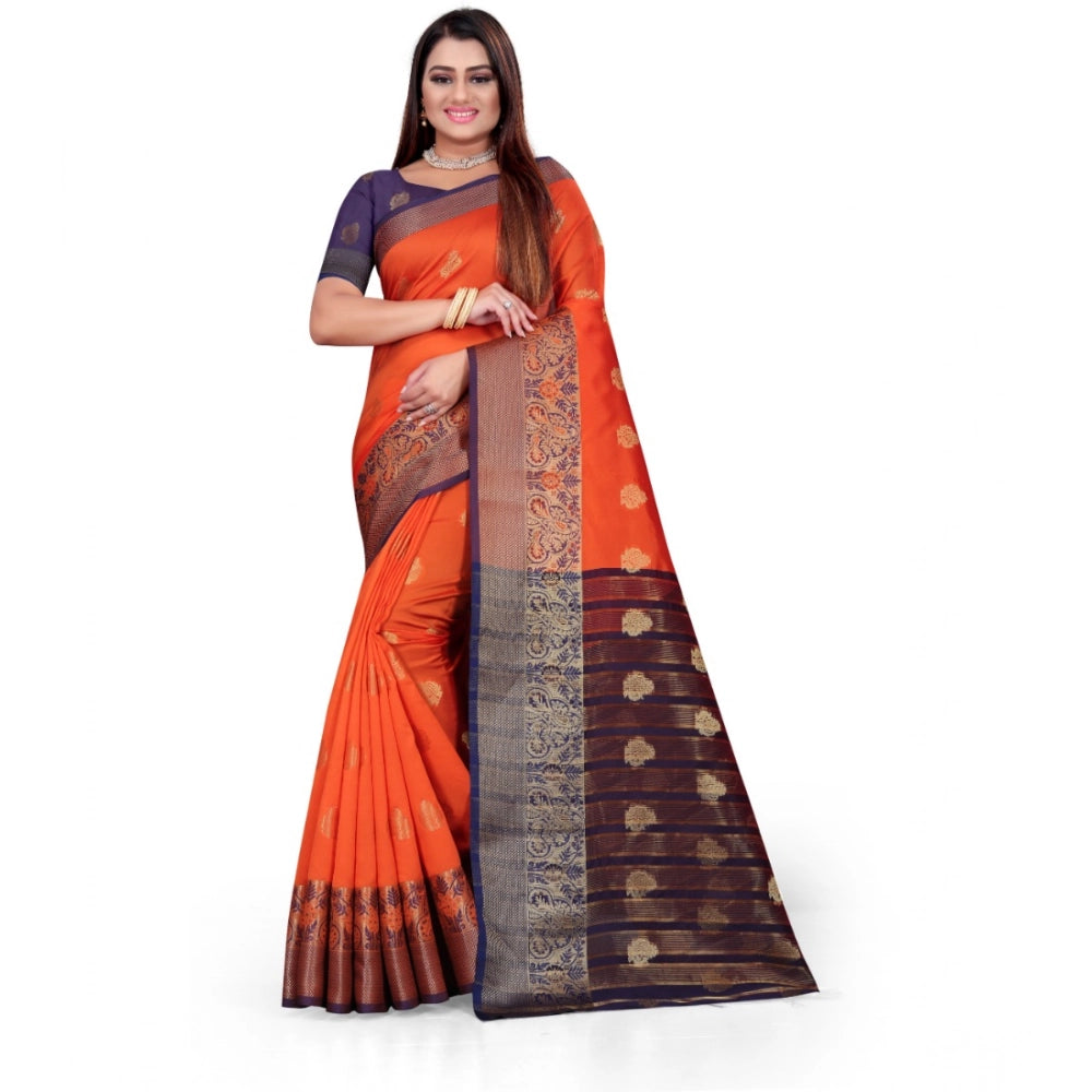 Women's Silk Blend Woven Saree — Orange