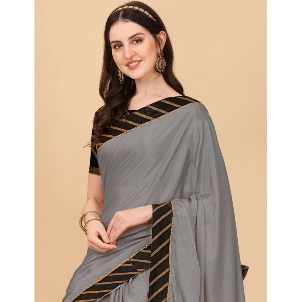 Women's Chiffon Self Design Saree — Silver