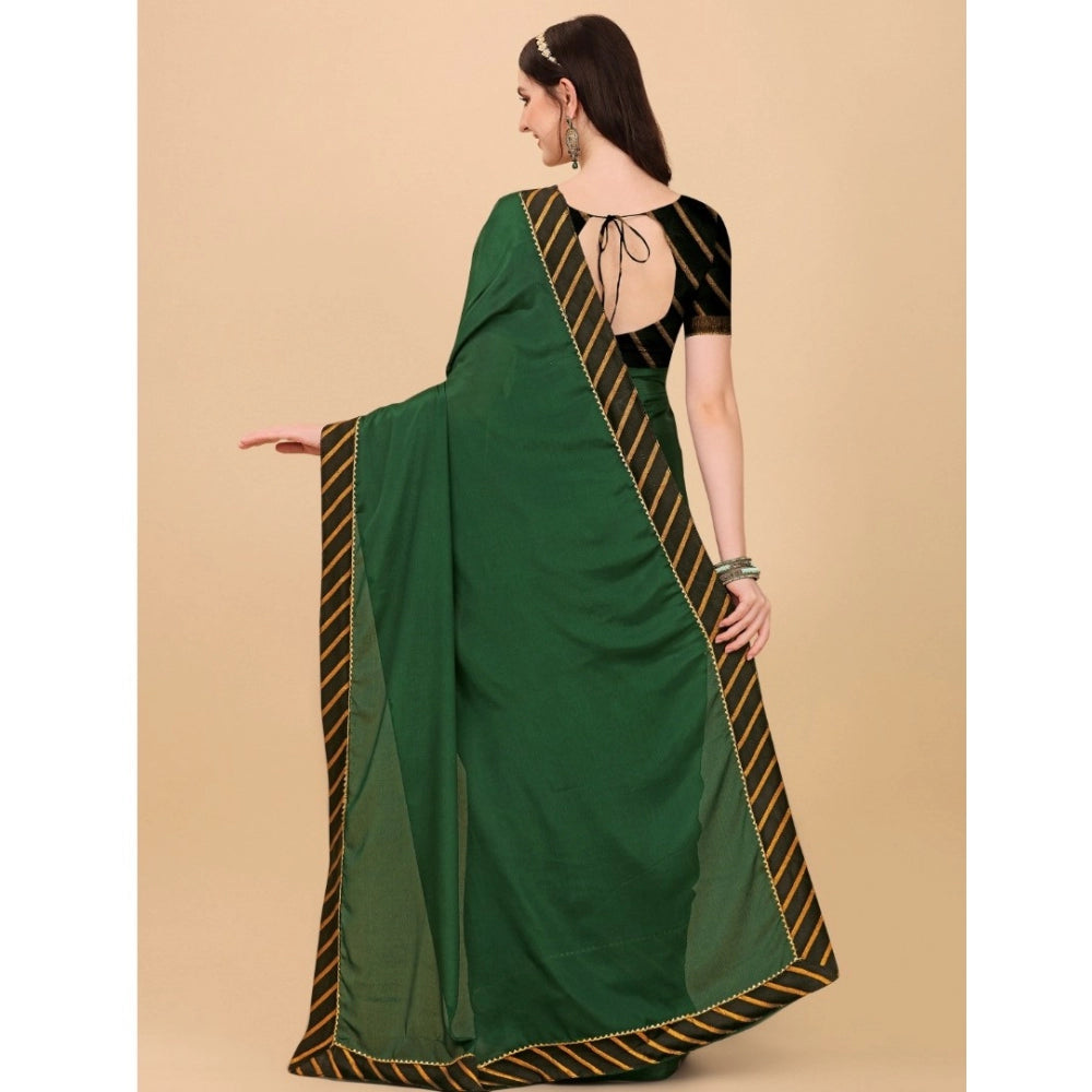 Women's Chiffon Self Design Saree — Green