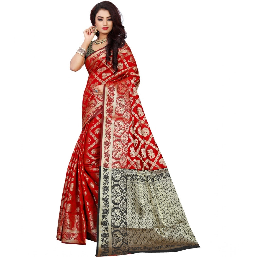 Women's Jacquard Woven Saree — Red · 1223