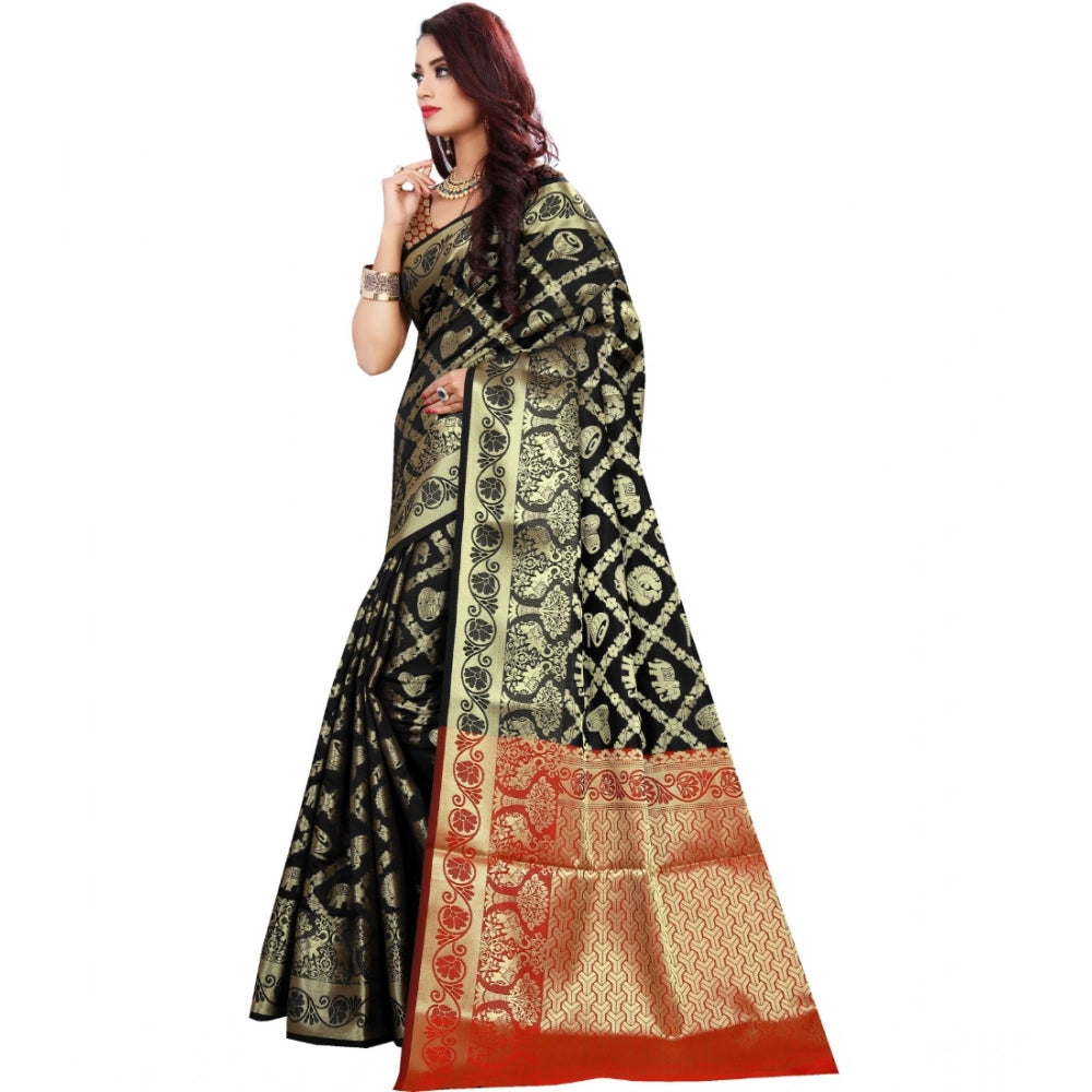 Women's Jacquard Woven Saree — Black