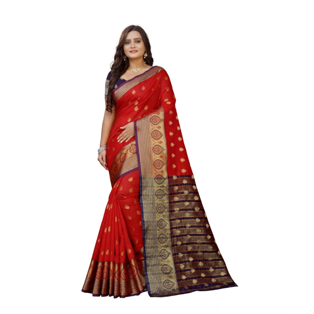 Women's Silk Blend Woven Saree — Purple-Red · 1308