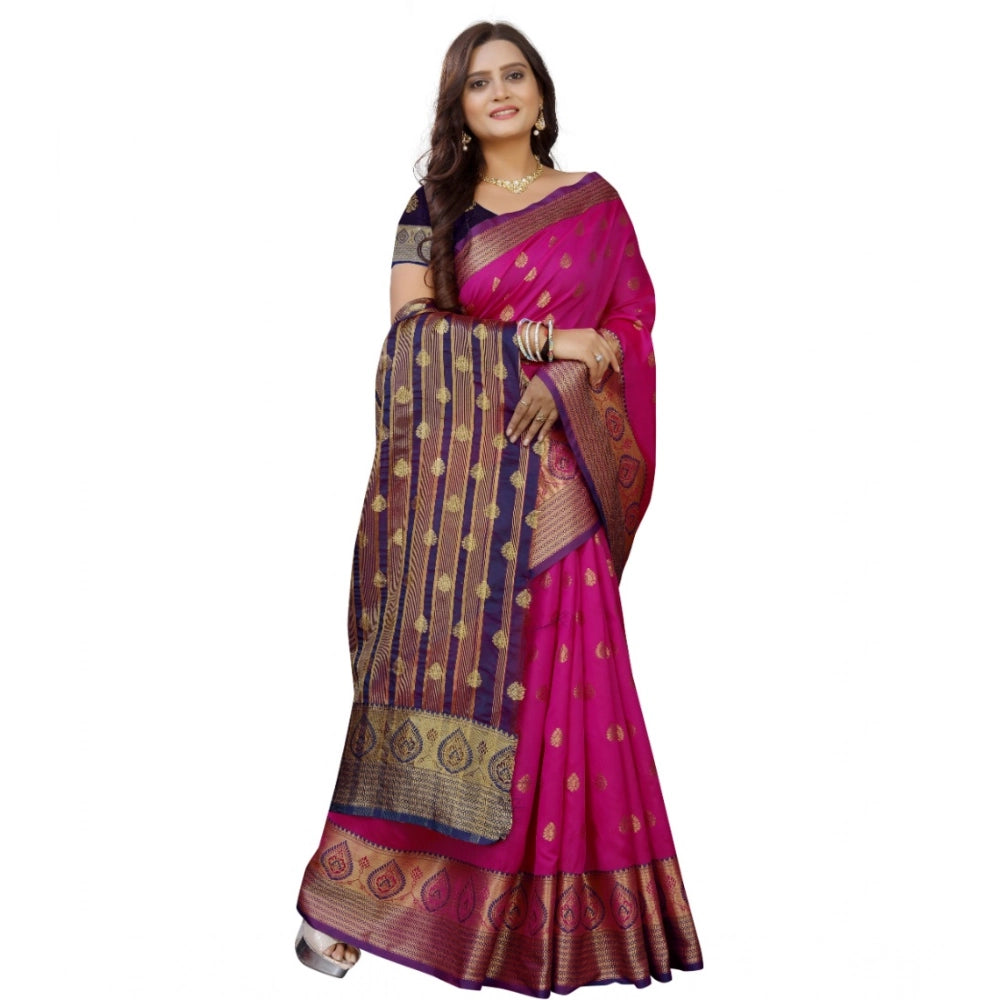 Women's Silk Blend Woven Saree — Purple-Pink · 1307