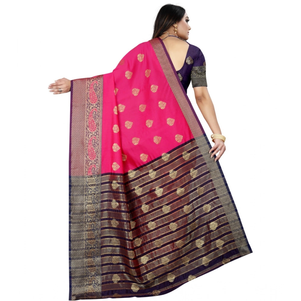 Women's Silk Blend Woven Saree — Purple-Pink · 1292