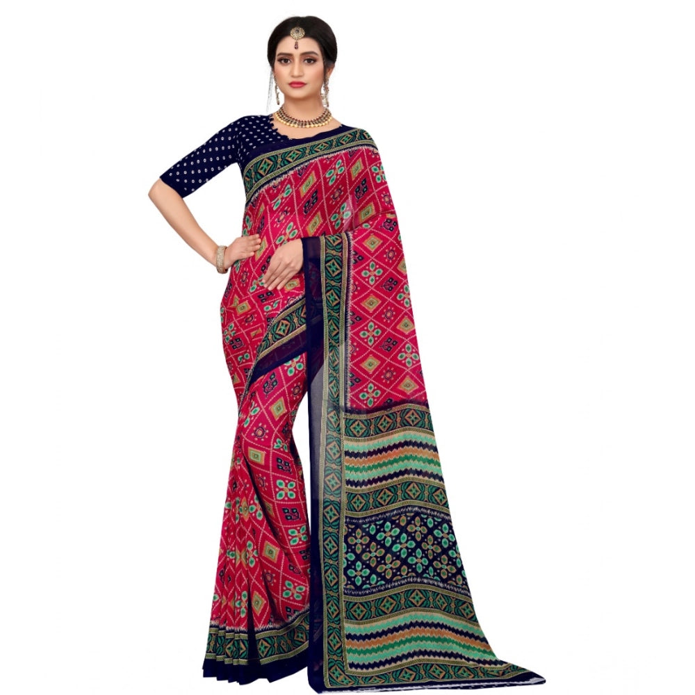 Women's Georgette Floral Print Saree — Pink