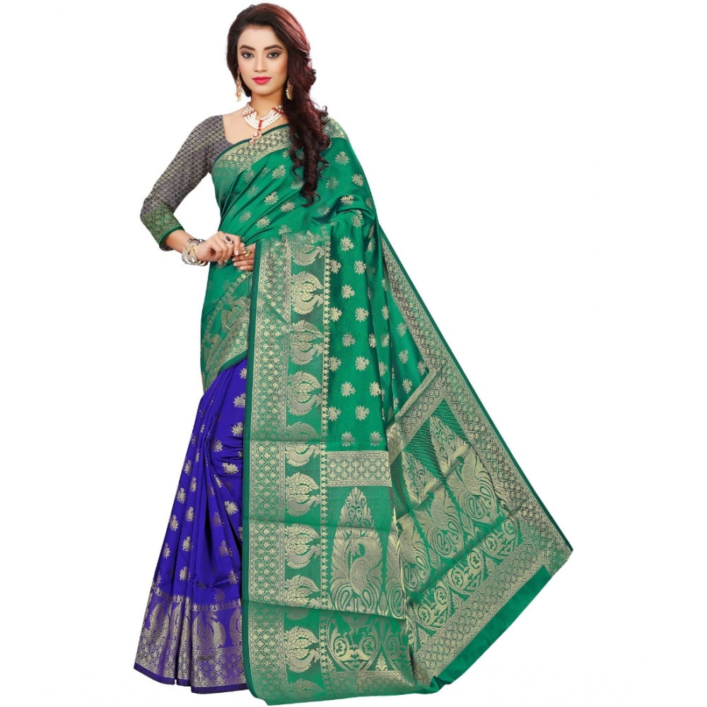 Women's Jacquard Woven Saree — Green · 1368