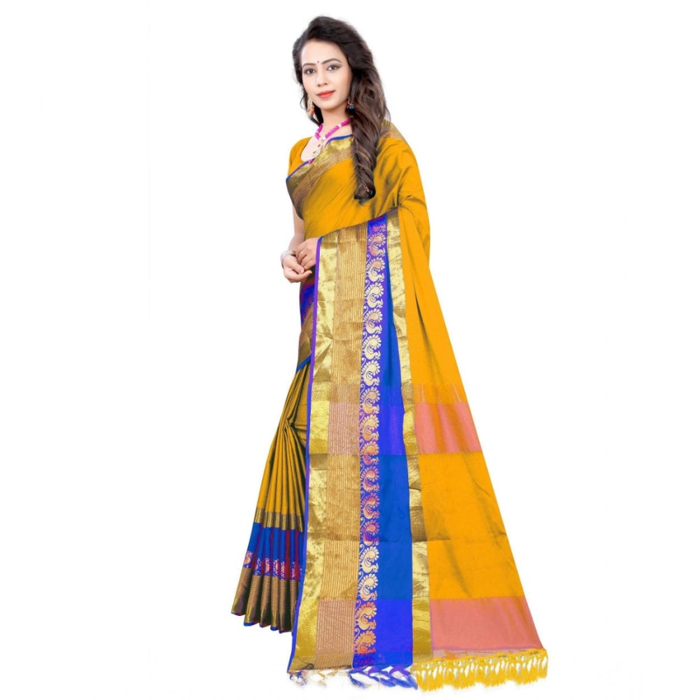 Women's Jacquard Woven Saree — Yellow