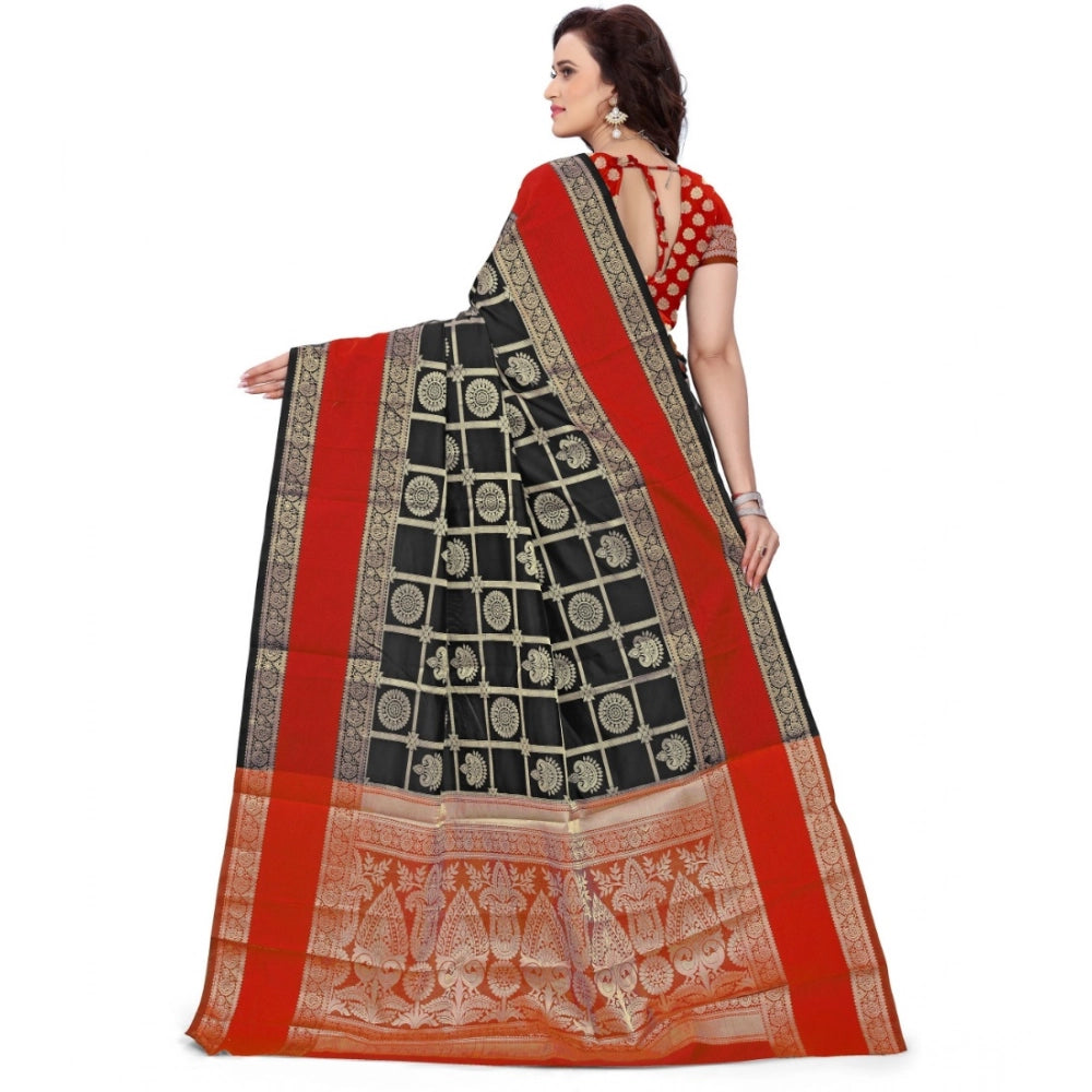 Women's Jacquard Woven Saree — Red-Black