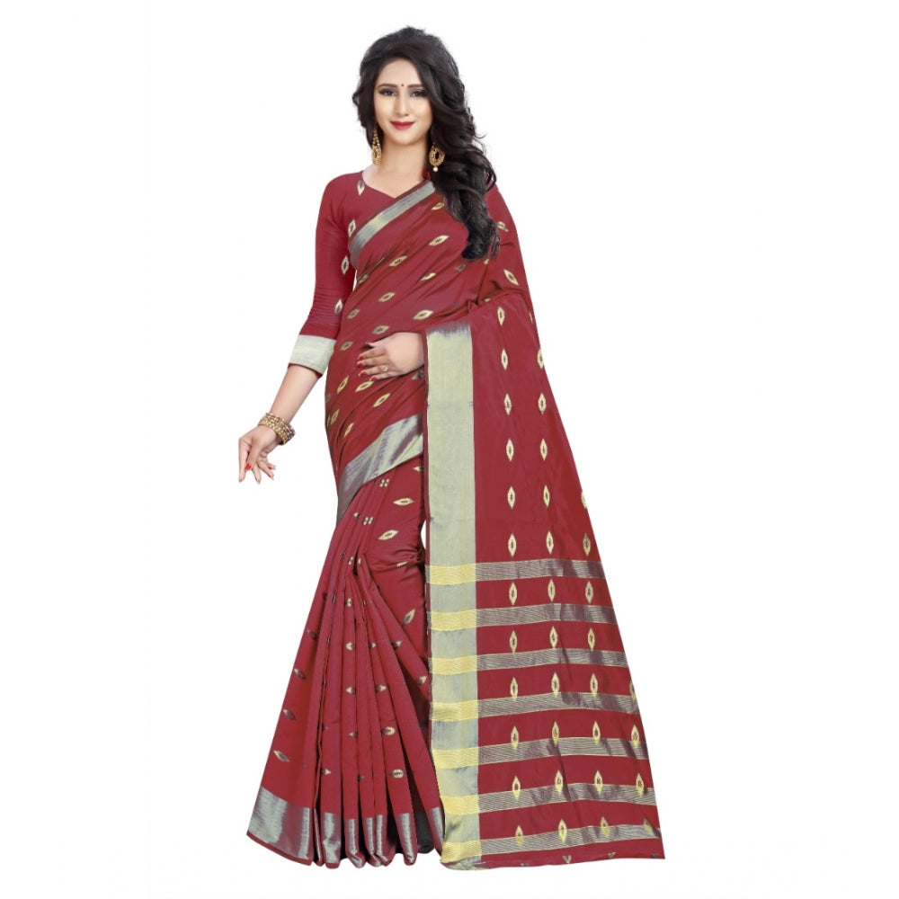 Women's Silk Blend Woven Saree — Red · 1070