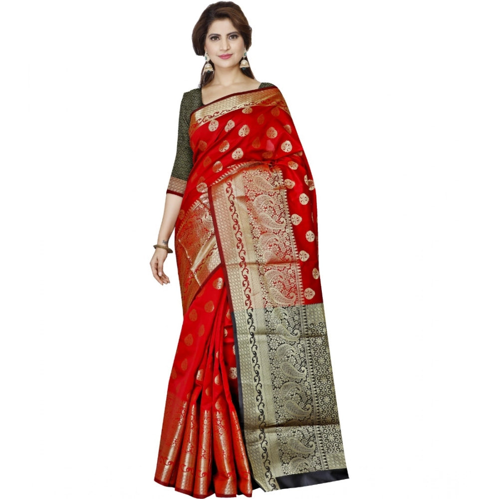 Women's Jacquard Woven Saree — Red · 1063