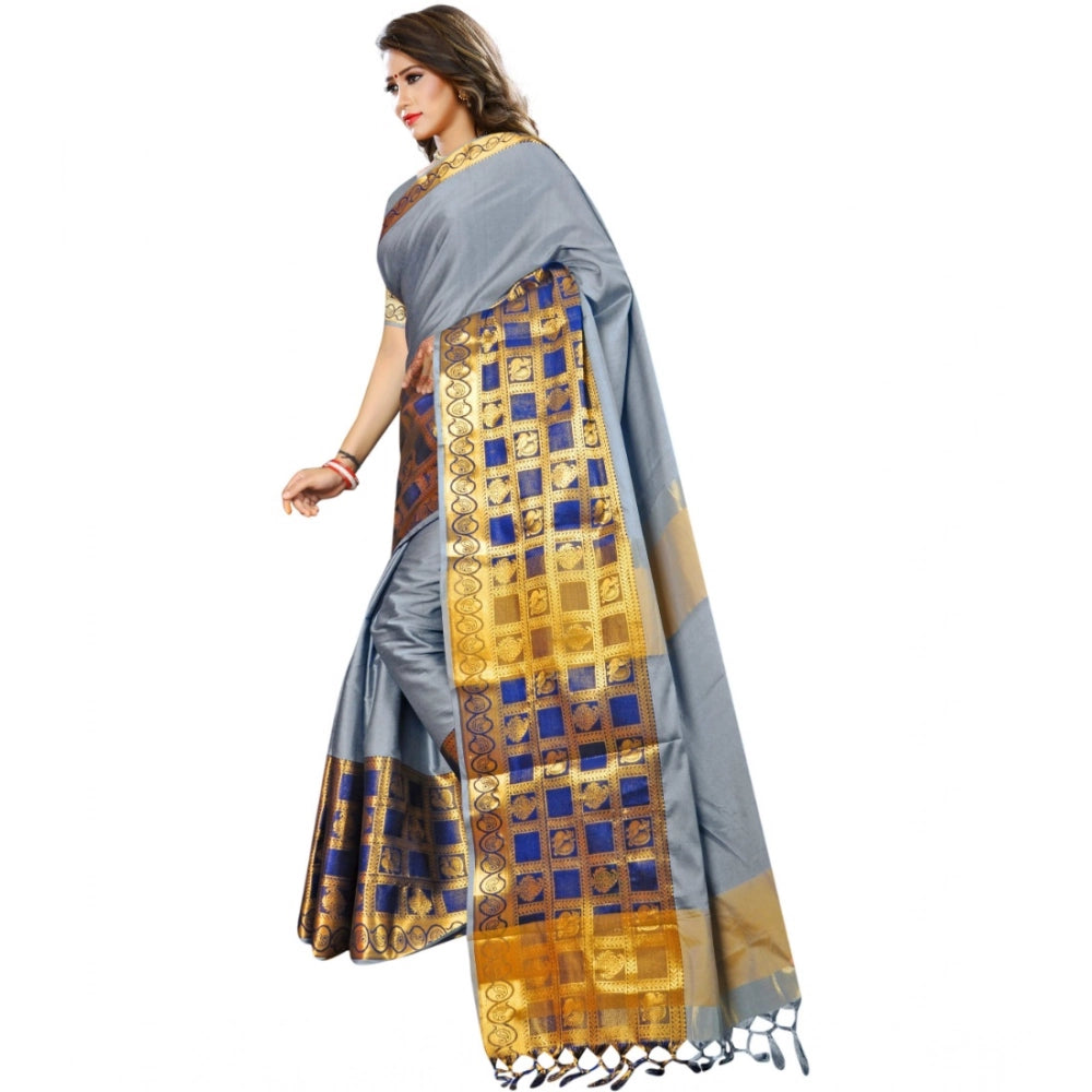 Women's Jacquard Woven Saree — Light Blue