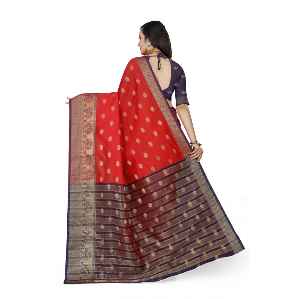 Women's Jacquard Woven Saree — Red · 1104