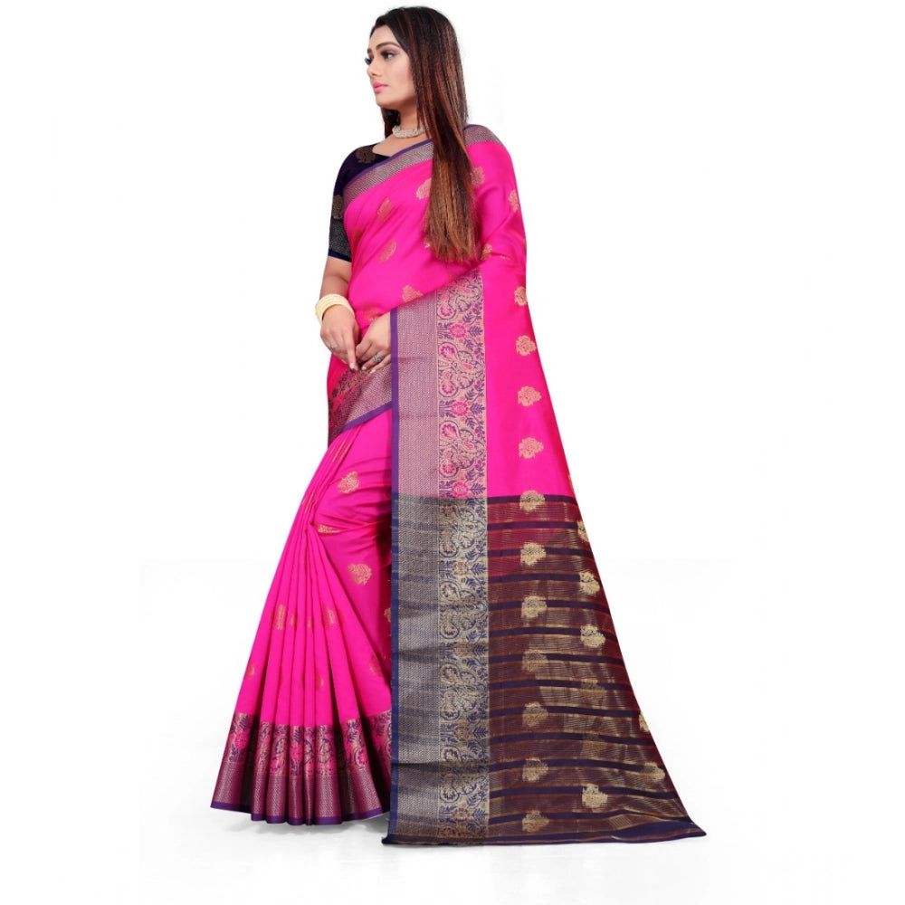 Women's Silk Blend Woven Saree — Pink · 1114