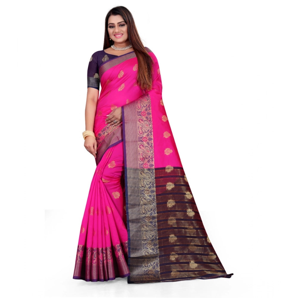 Women's Silk Blend Woven Saree — Pink · 1114