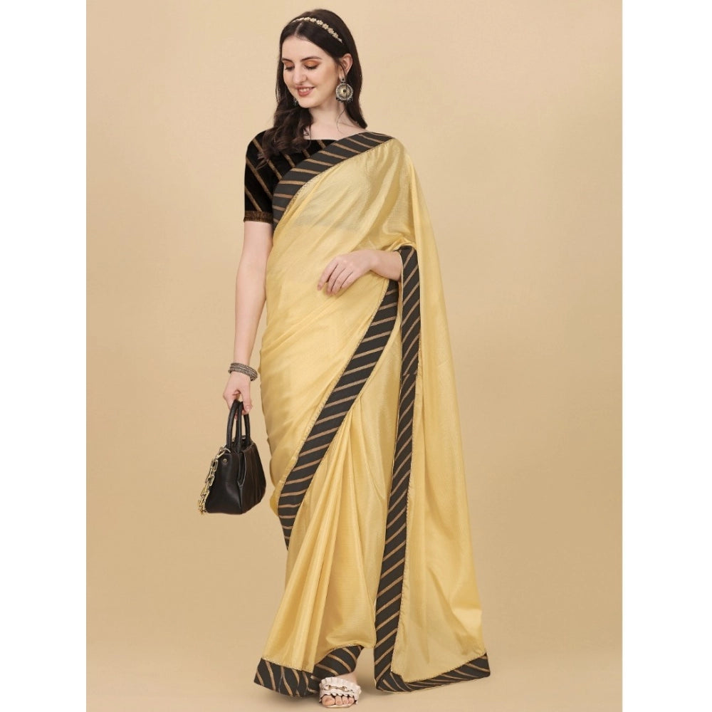 Women's Chiffon Self Design Saree — Yellow