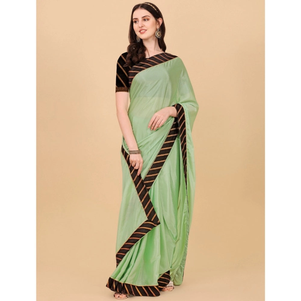 Women's Chiffon Self Design Saree — Light Green