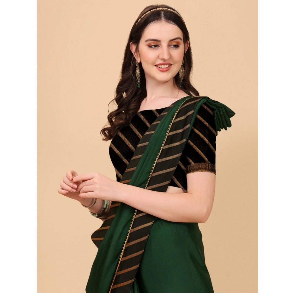 Women's Chiffon Self Design Saree — Green