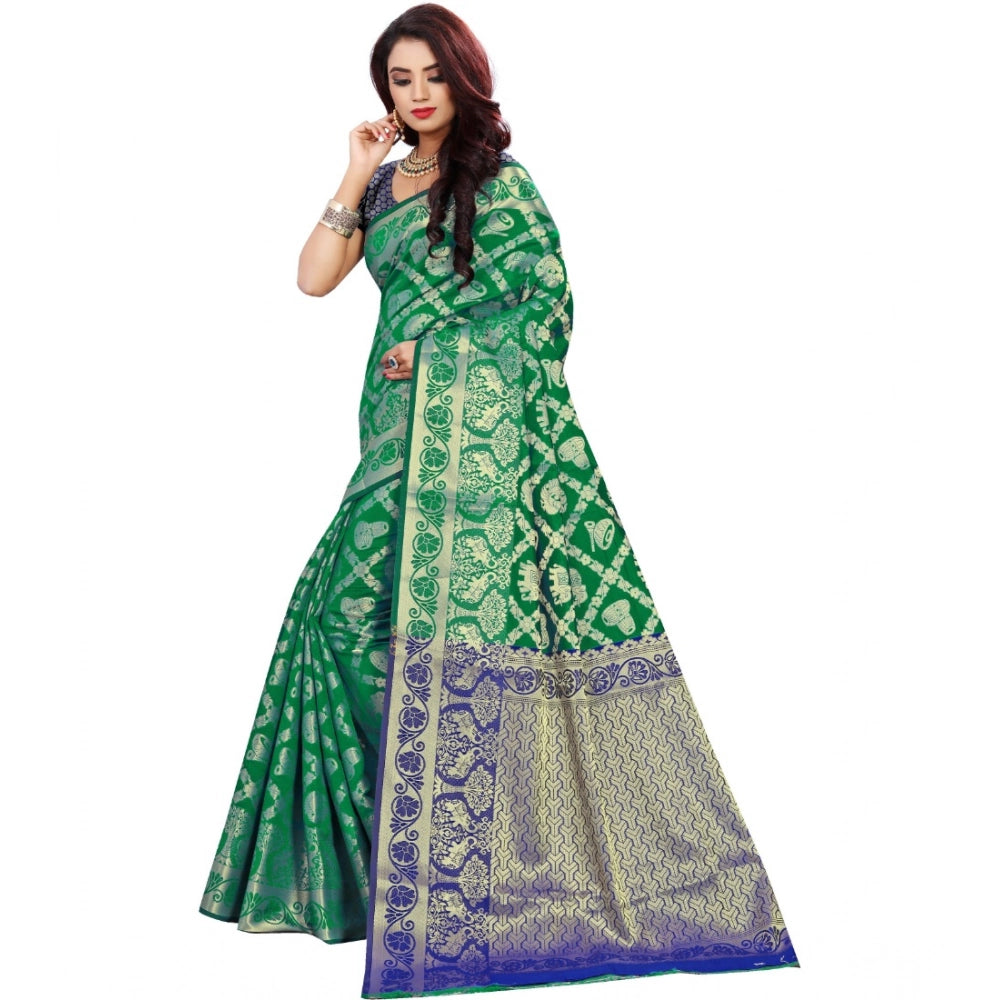 Women's Jacquard Woven Saree — Green · 1219