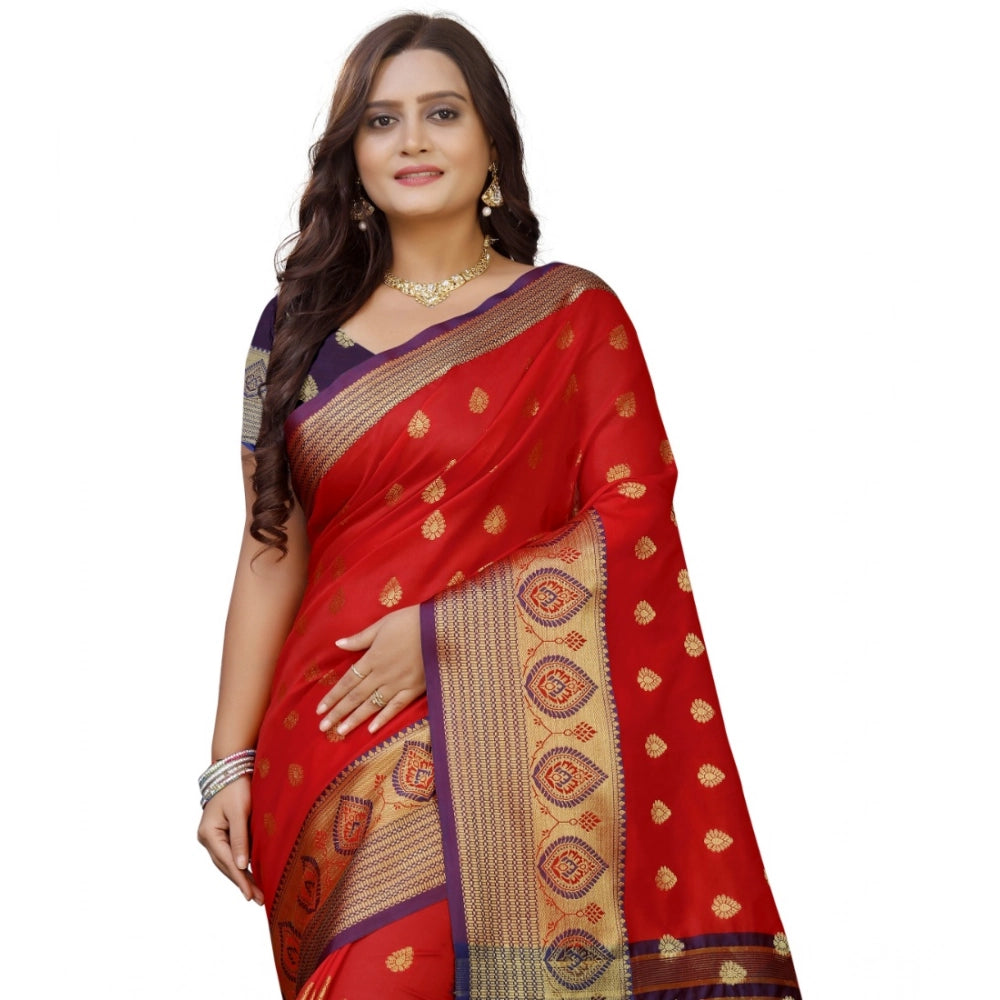 Women's Silk Blend Woven Saree — Purple-Red · 1308