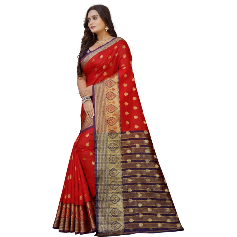 Women's Silk Blend Woven Saree — Purple-Red · 1308