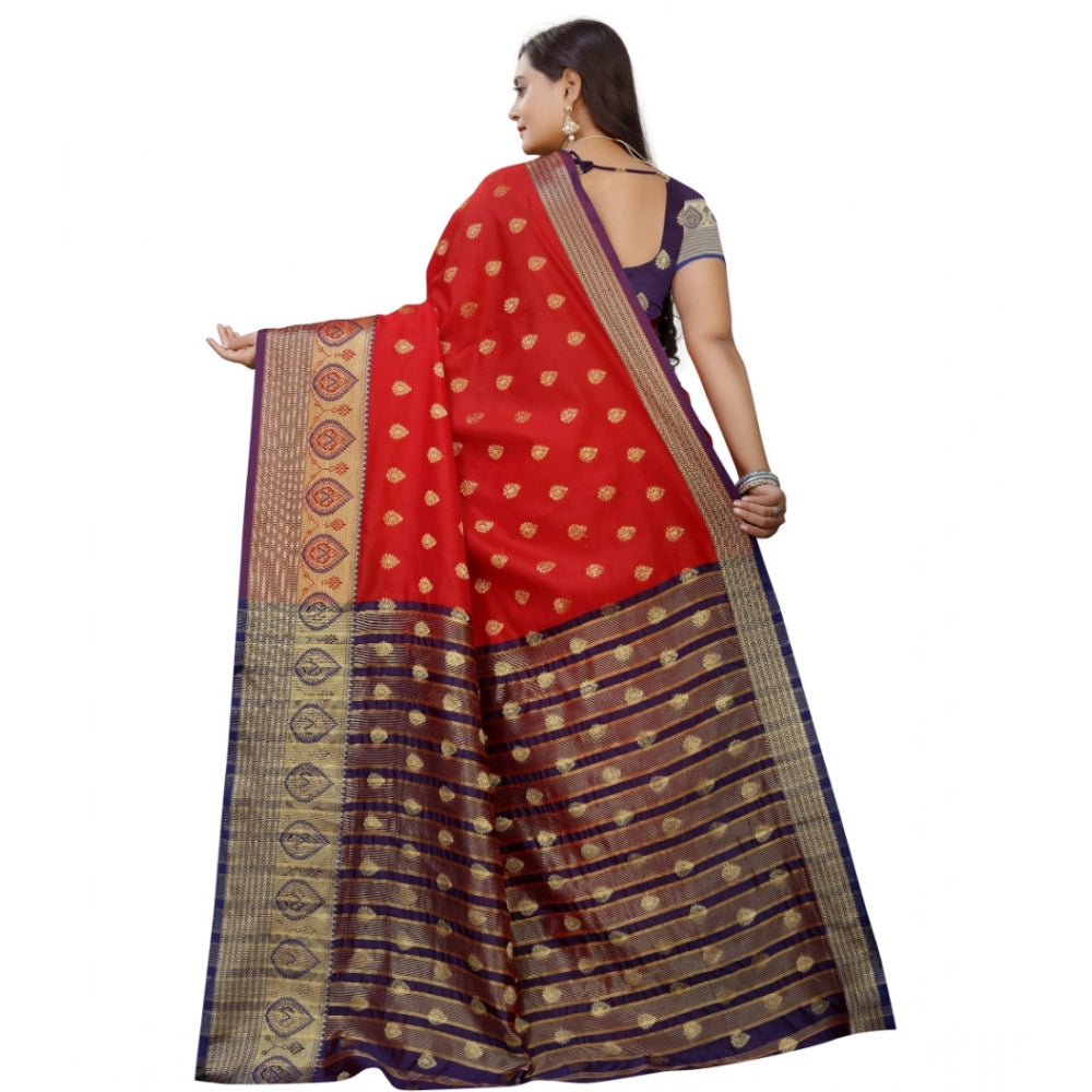 Women's Silk Blend Woven Saree — Purple-Red · 1308