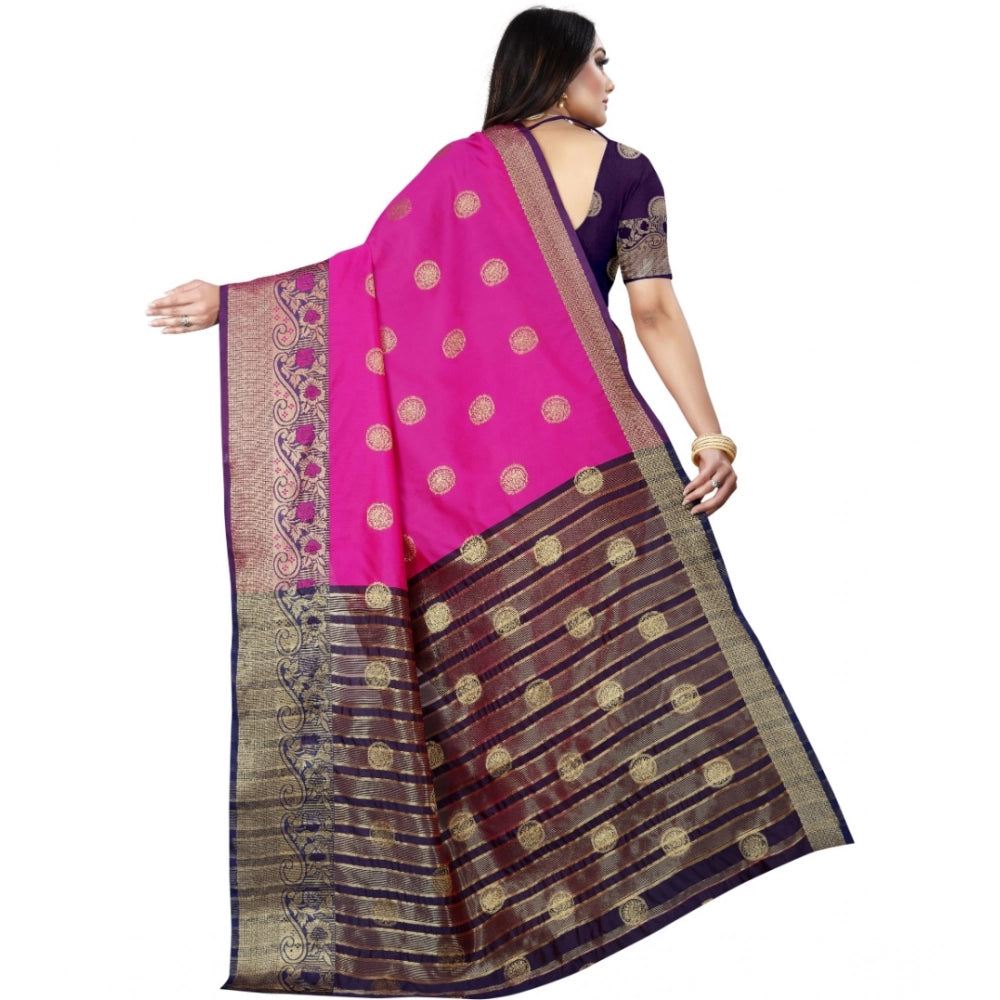 Women's Silk Blend Woven Saree — Blue-Pink · 1302