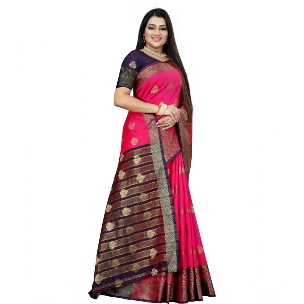 Women's Silk Blend Woven Saree — Purple-Pink · 1292