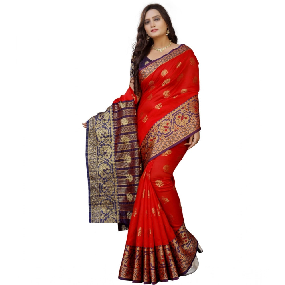 Women's Silk Blend Woven Saree — Purple-Red · 1284